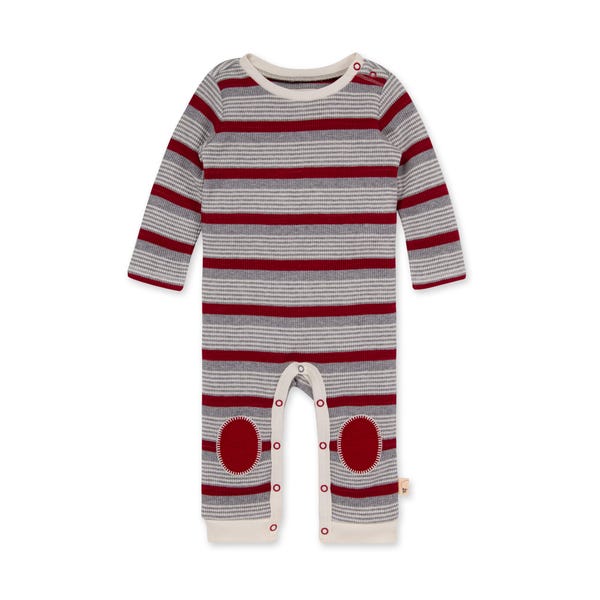 Burts Bees Red and Gray Long Road Stripe Baby Jumpsuit