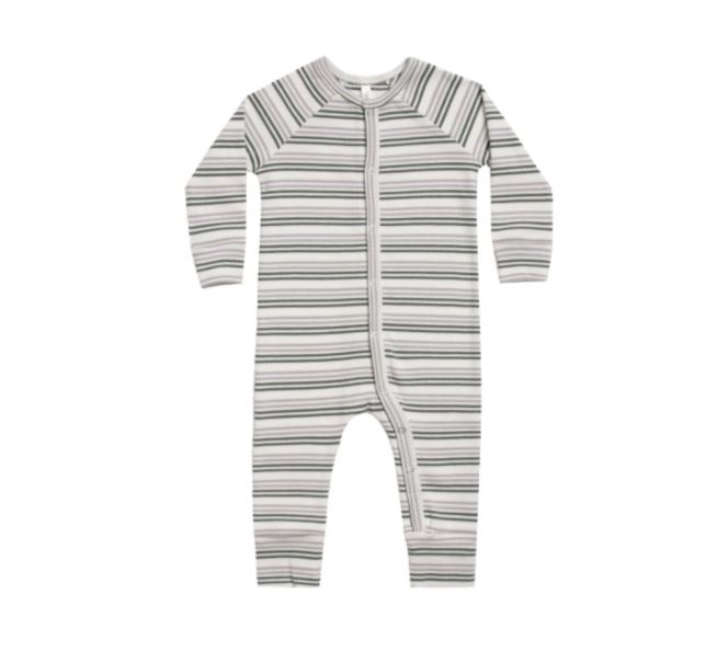 Rylee + Cru Striped Pajama Longjohn, Forest and Warm Gray